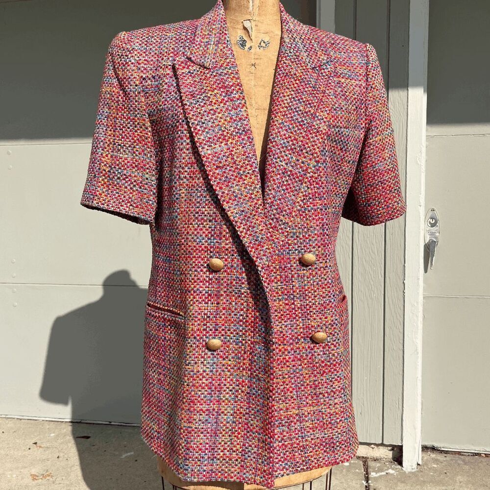 Vintage Doncaster Multicolor Tweed Silk Blazer - Size 10, Double-Breasted
